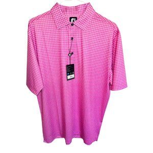 NWT FJ Lisle Pattern Ice Berry Pink Checkered Golf Polo Moisture Wicking Shirt